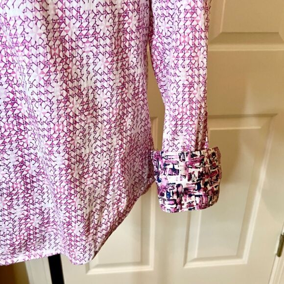 EUC Men's Robert Graham Pink White Print Betts Flip Cuff Stretch Shirt Sz SMALL - Picture 6 of 8